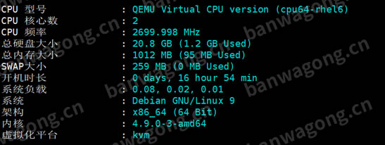 搬瓦工洛杉矶CN2 GIA机房基本配置信息