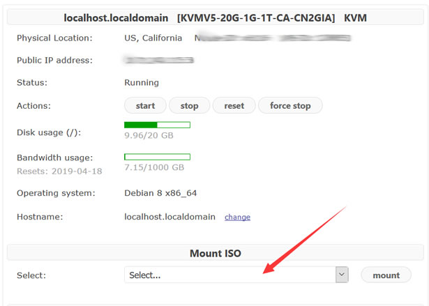 KiwiVM面板Mount ISO功能